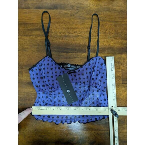 NWT Daisy Street Purple Floral Sheer Mesh Crop Top - Picture 9 of 10